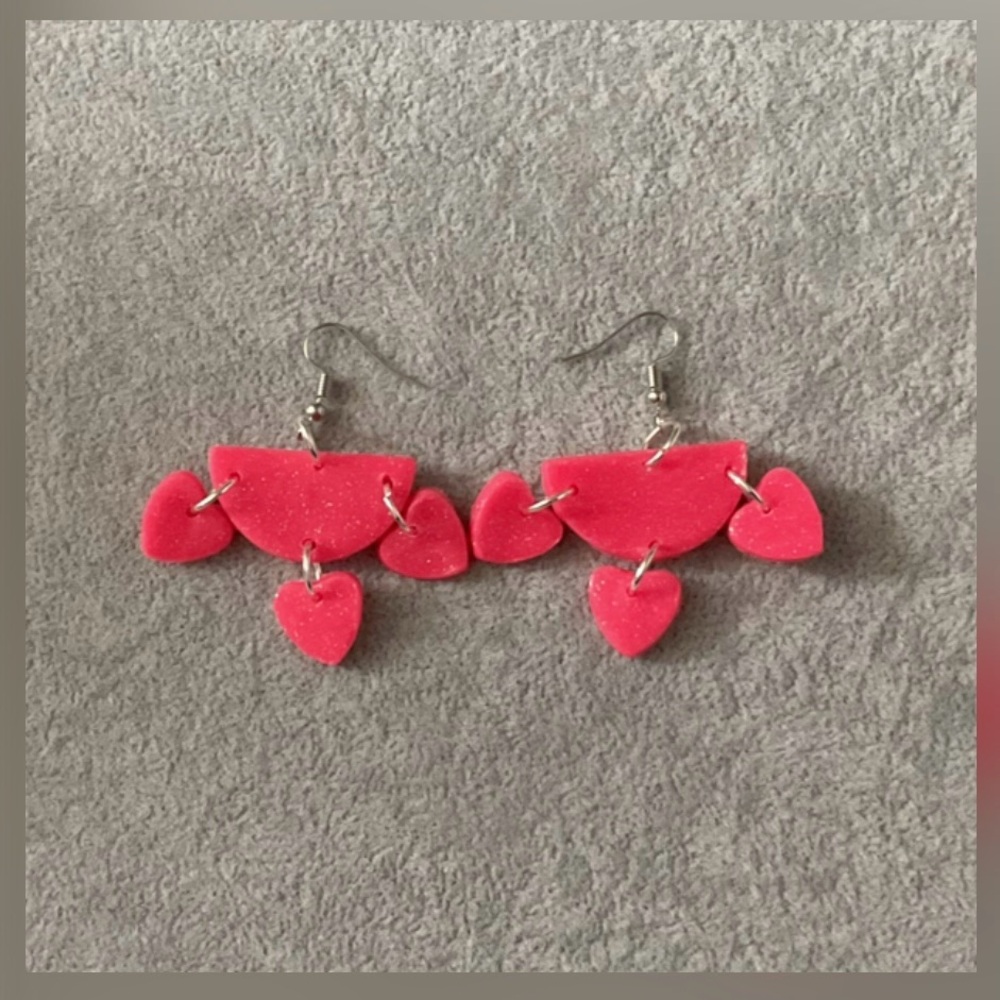 Pink Heart Dangle Earrings